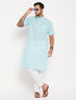 Vastramay Men's Aqua Blue Solid Kurta with White Pant Style Pyjama Set